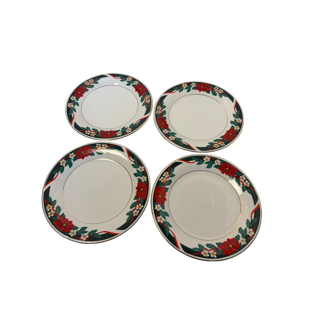 VTG Tienshan Deck the Halls China. set of 4 salad plates - 7.5 inch, Christmas